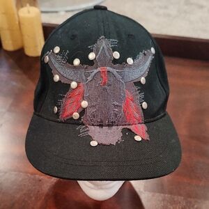 Men's Black Cap with Red Feather Embroidered Accent